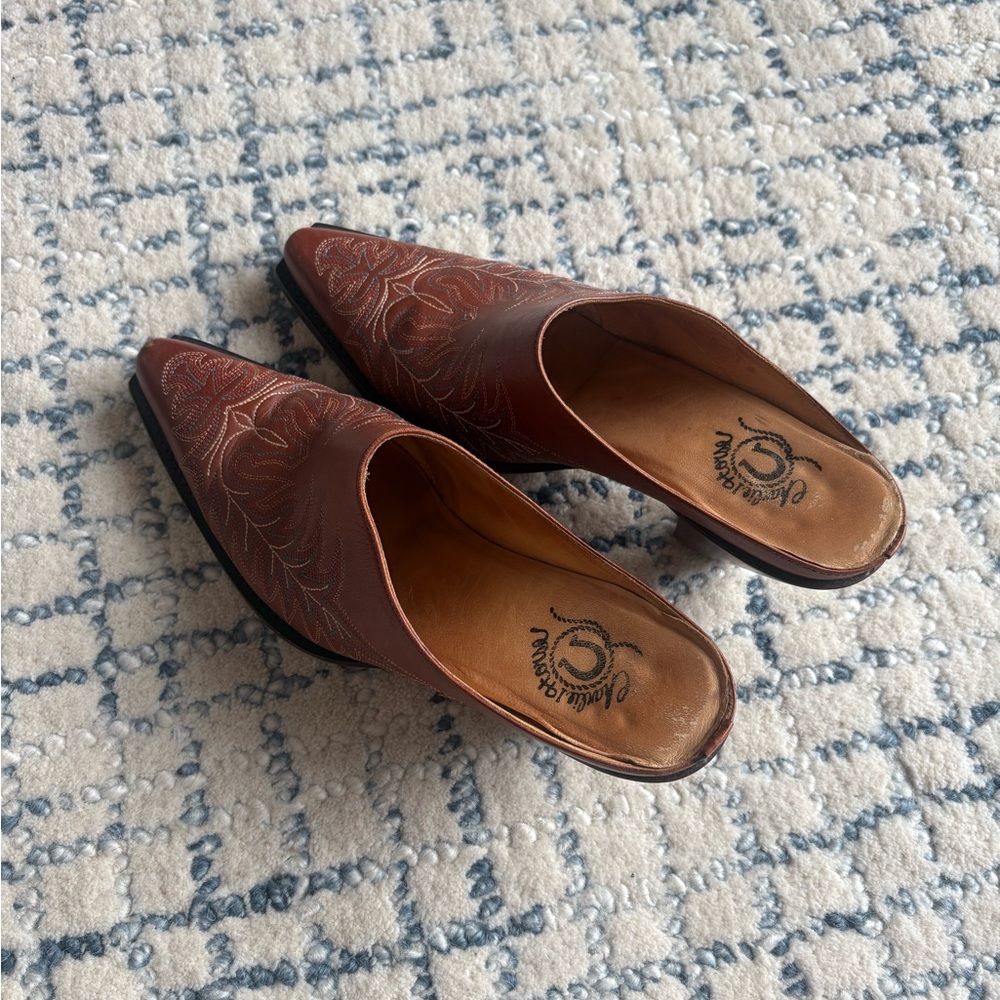 Charlie Horse Brown Leather Mules